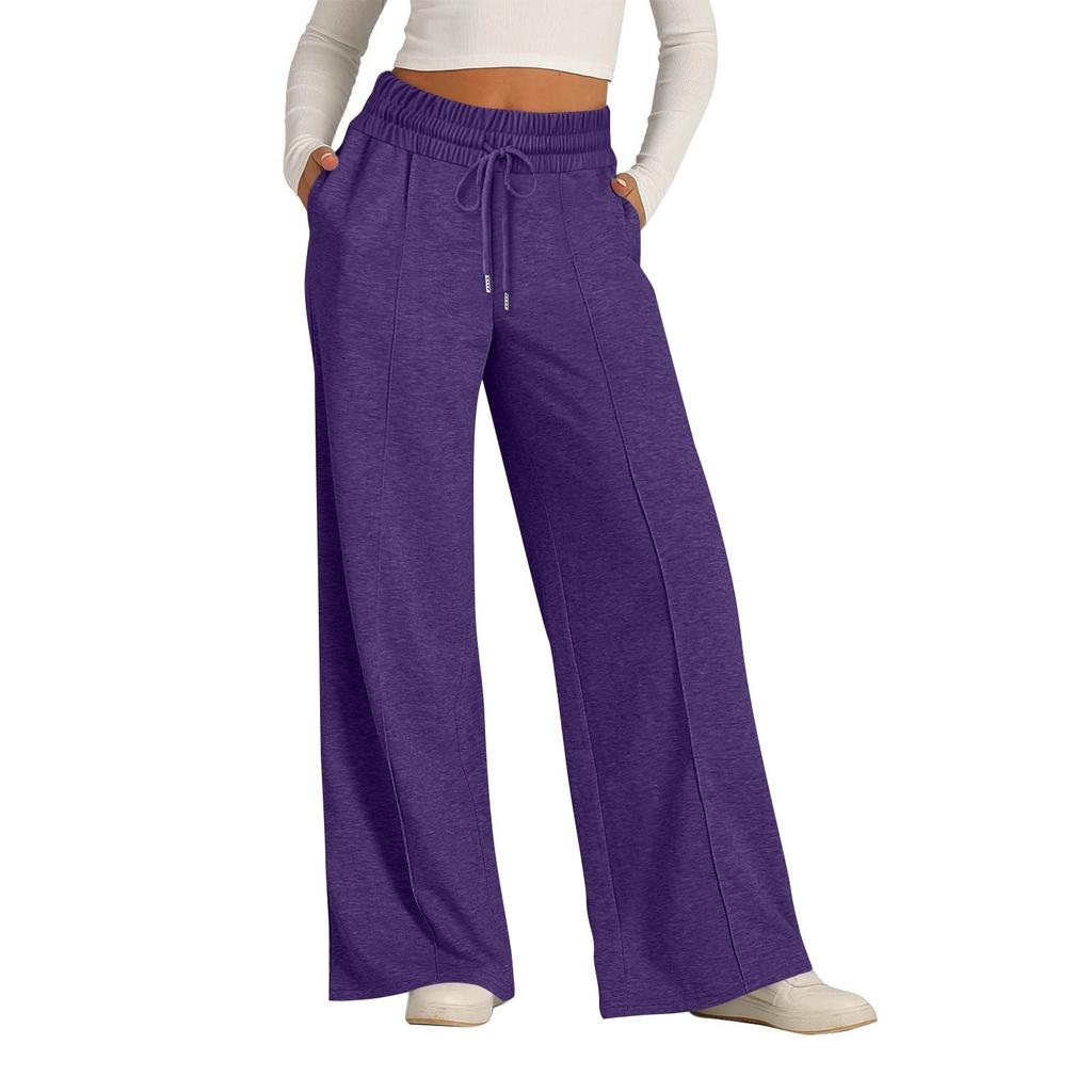 Women's Pants Fashion Casual Pants Solid Color Drawstring High Waist Pants With Pockets
