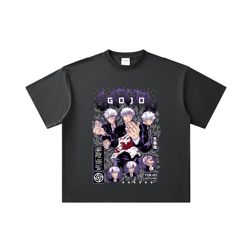 260 GSM Double Yarn 32 Count 100% Cotton Jujutsu Kaisen V24 Gojo Print Unisex Heavy Cotton T Shirt
