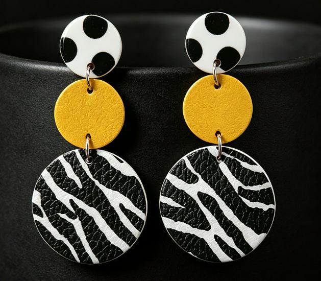 Geometric Zebra Stripe Leather Stud Earrings