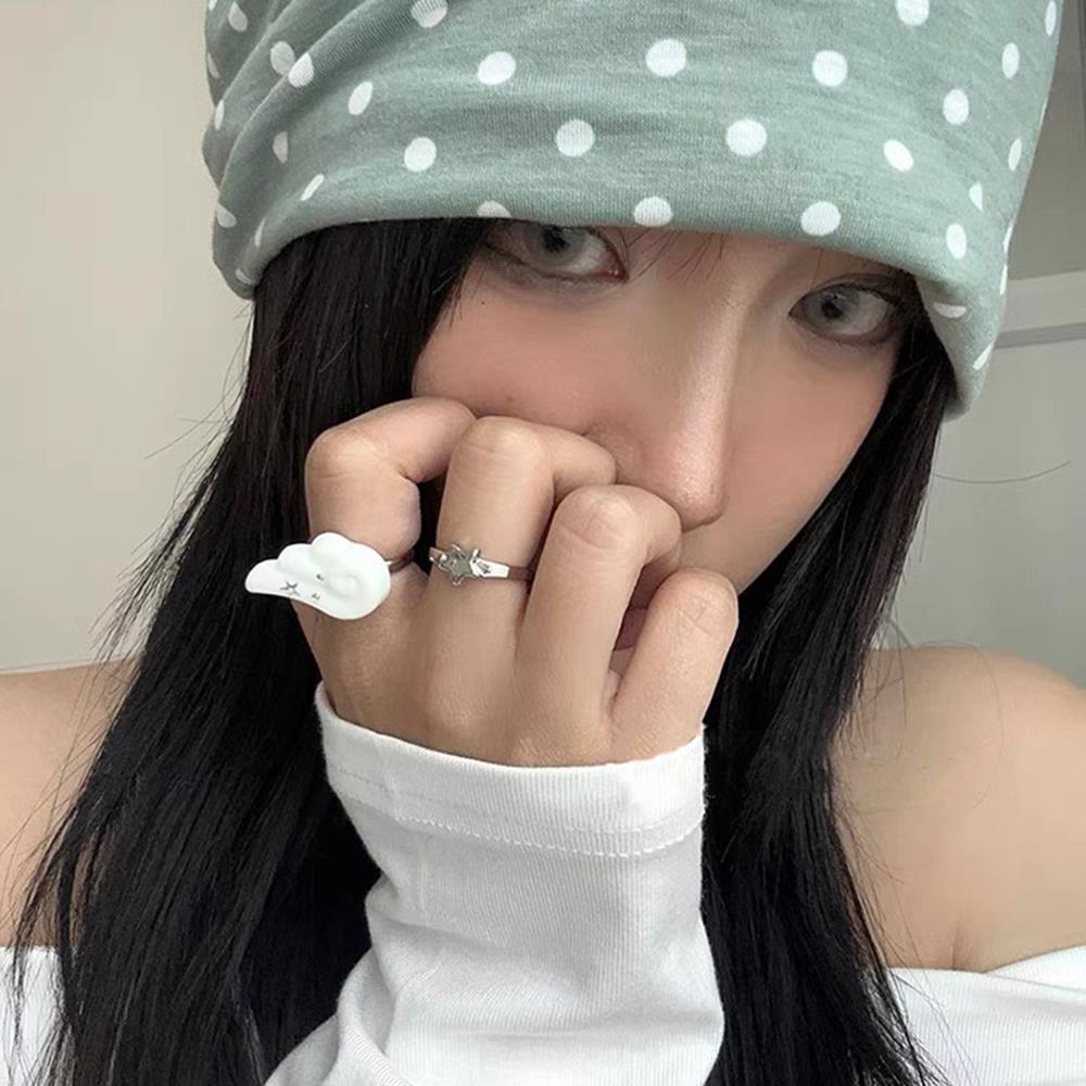 Y2K Wings Star Wings Set Korean Angel Wings Five-Pointed Star Design Open Ring For Women Men Punk Gothic Ring Adjustable Rings