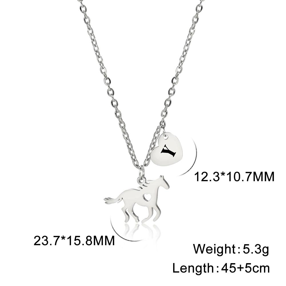 

My Shape Initials Horse Heart Pendant Necklaces for Women Girls Alphabet Letters Stainless Steel Necklace Choker Fashion Jewelry Steel Color