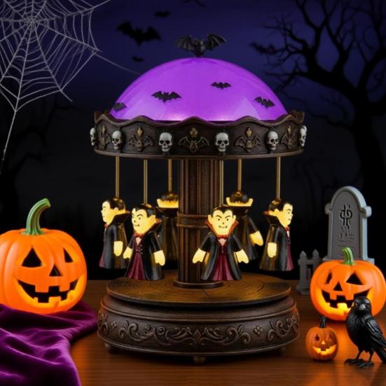 Geisterkarussell-Licht Halloween-Geisternachtlicht USB-Wiederaufladbares Gruseliges Leselicht Nachttischlampe Partydekoration