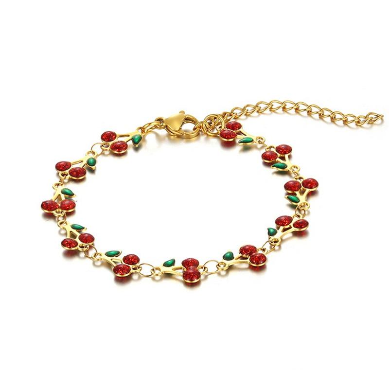 Charm Cherry Bohemian Bracelet for Women Retro Geometric Enamel Oil Dripping Stainless Steel Party Holiday Fashion Jewelry Gift