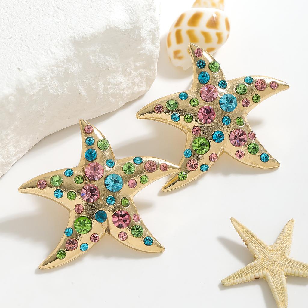 Summer Vacation Wind Diamond-set Earrings Are Ok, Fashion Personality Trend Five-pointed Star Earrings, High-end Versatile Earrings