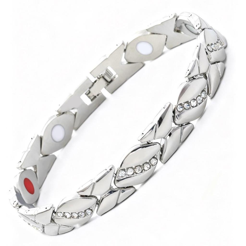 European & American Magnetic Bracelet: Fashionable Four-leaf Clover Alloy with Diamond Inlay, Single Row Magnetic Jewelry for Women.