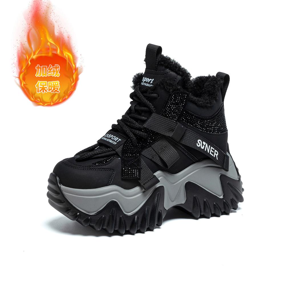 Autumn new versatile casual velvet warm thick-soled muffin heightening sports shoes small women's shoes