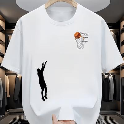 Basketball Shooting Silhouette Print Tshirt Trendy Hot Style Breathable Knit Summer Casual Allmatch Style
