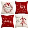 1/4Pcs Red Christmas Pillowcase, Bow Christmas Wreath, Christmas Plant Design Cushion Cover, Farmhouse Christmas Decoration