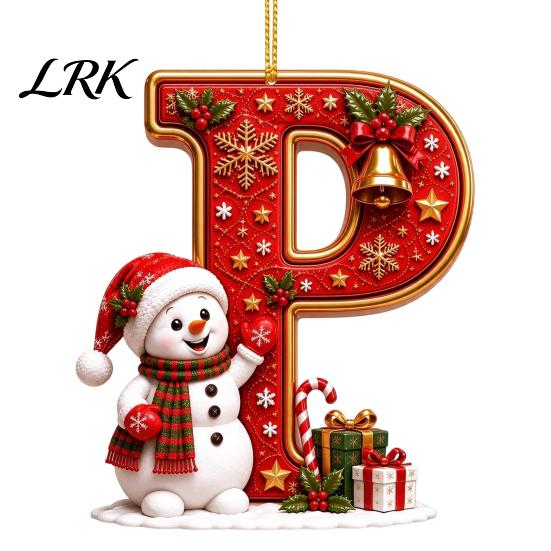 Decorative Gift Tags Cute Snowman Letter Christmas Ornament, 2D Flat Personalized A-Z Alphabet Tree Ornaments Acrylic Hanging Pendant for Xmas