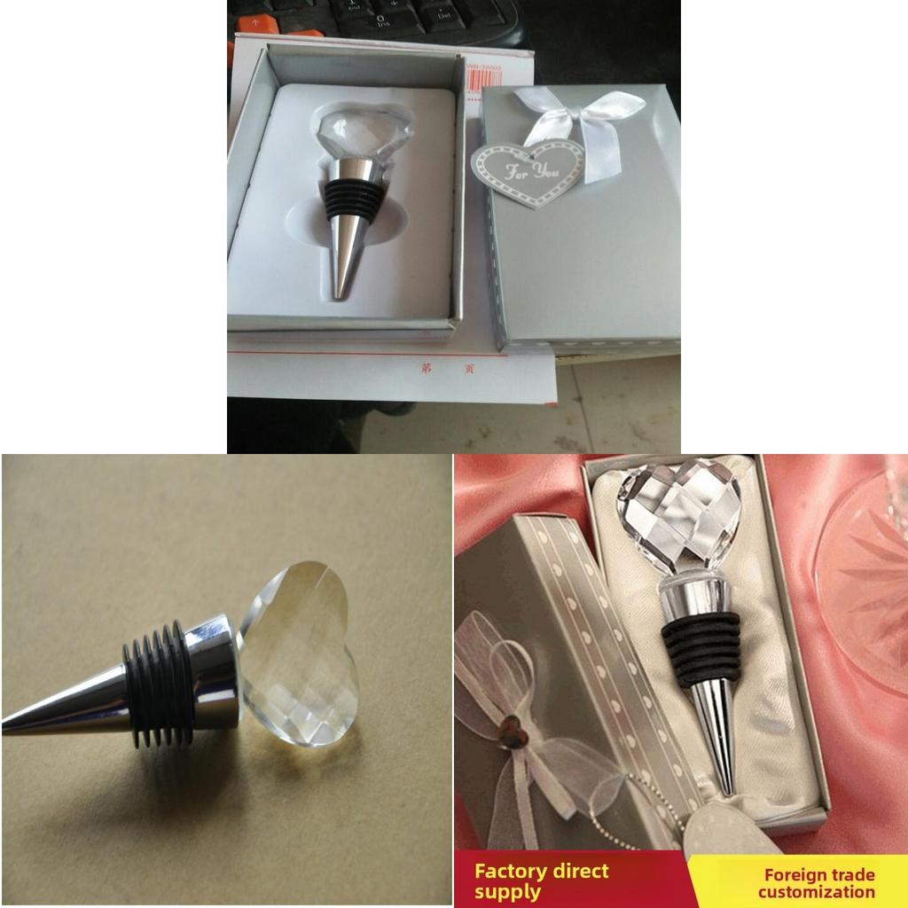 Crystal Heart Wine Stopper With Geometric Design For Wedding Celebration Gift