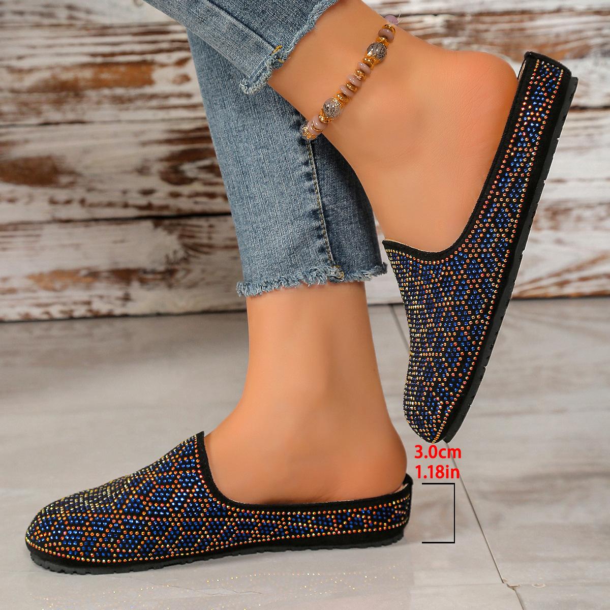 

Европейская и американская внешняя торговля полутапочки большого размера со стразами бар со стразами дрель для давления удобная женская обувь на низком каблуке производитель 42 синий