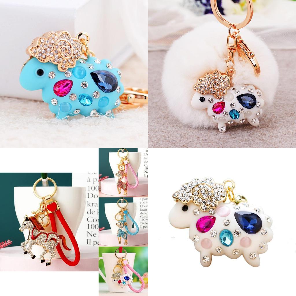 Chaveiro de Metal Adorável Design Criativo de Ovelhinha com Strass Brilhantes Para Mulheres