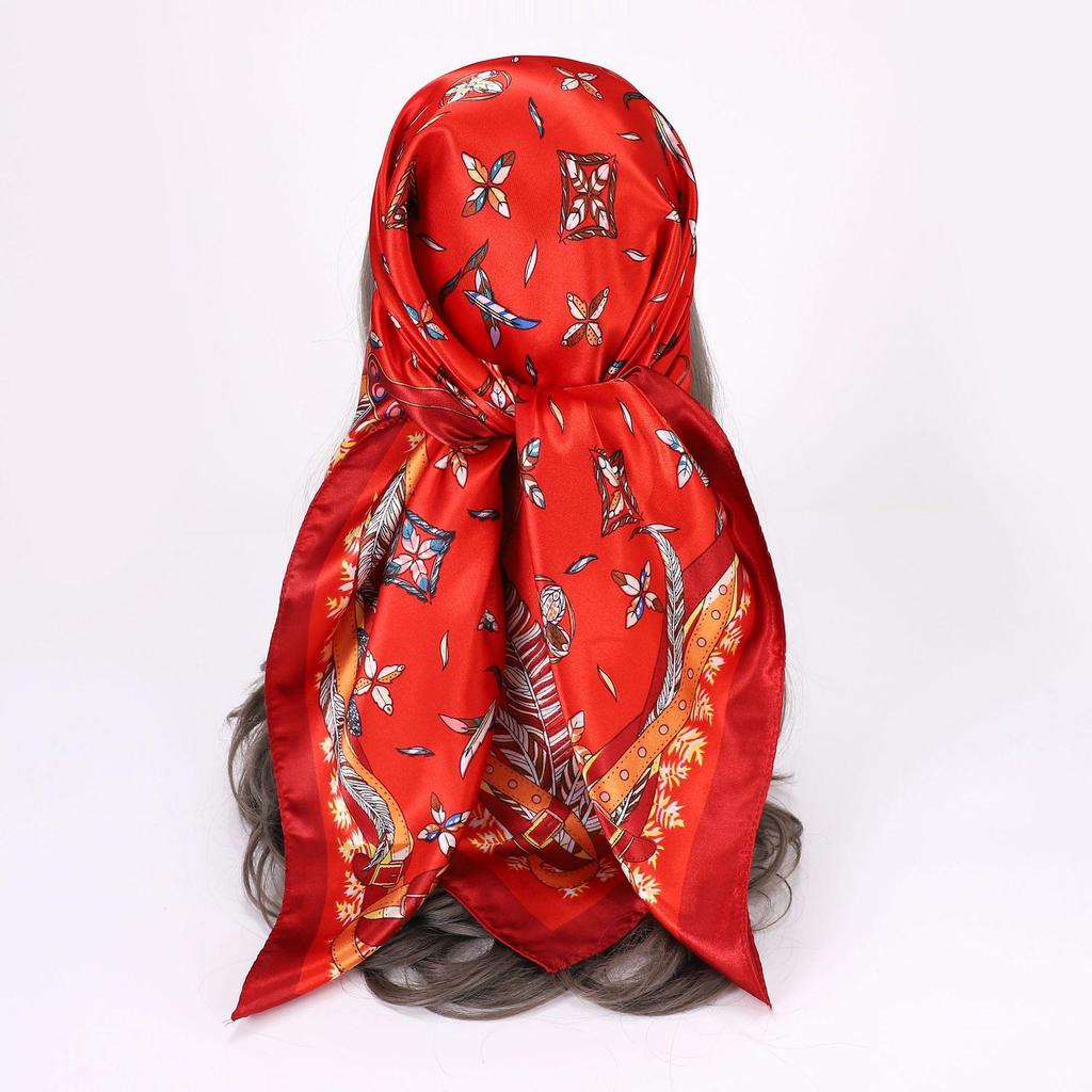 90x90CM Imitation Silk Square Scarf – Women's Striped Color Block Shawl, European & American Style