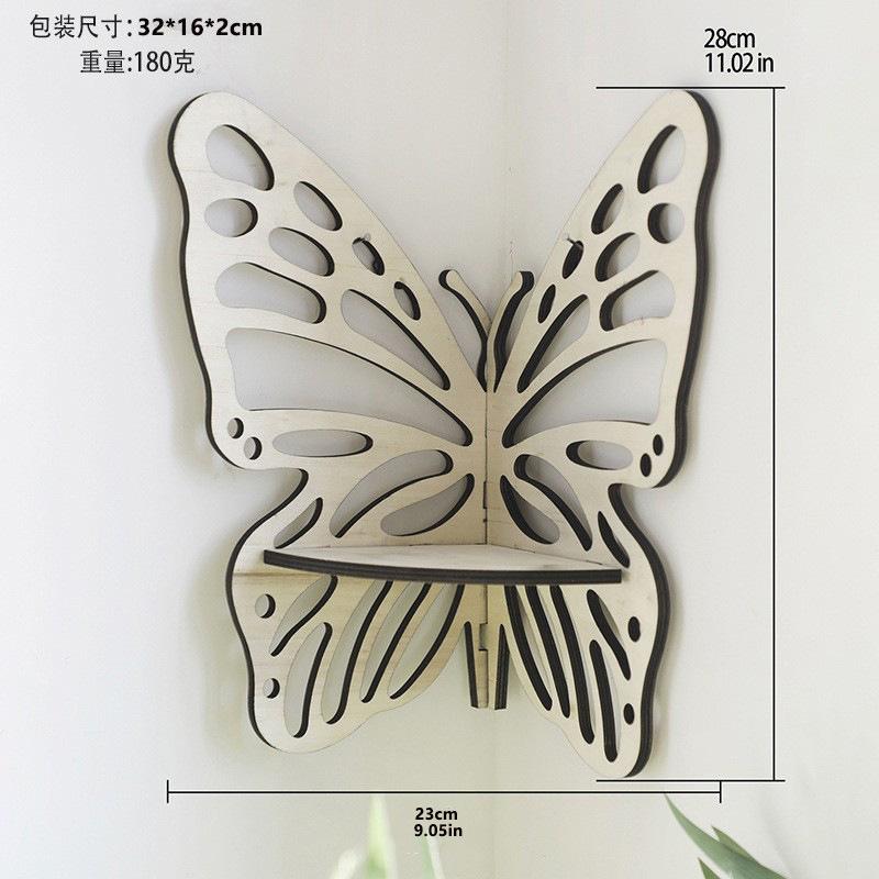 Wooden Craft Butterfly Hollow Crystal Storage Shelf Simple Home Wall Ornament Decoration