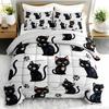 3PC Black Cat Cartoon Kitty Comforter Set Animal Duvet Bedding with 2 Pillowcases Cute Cat Design for Bedroom