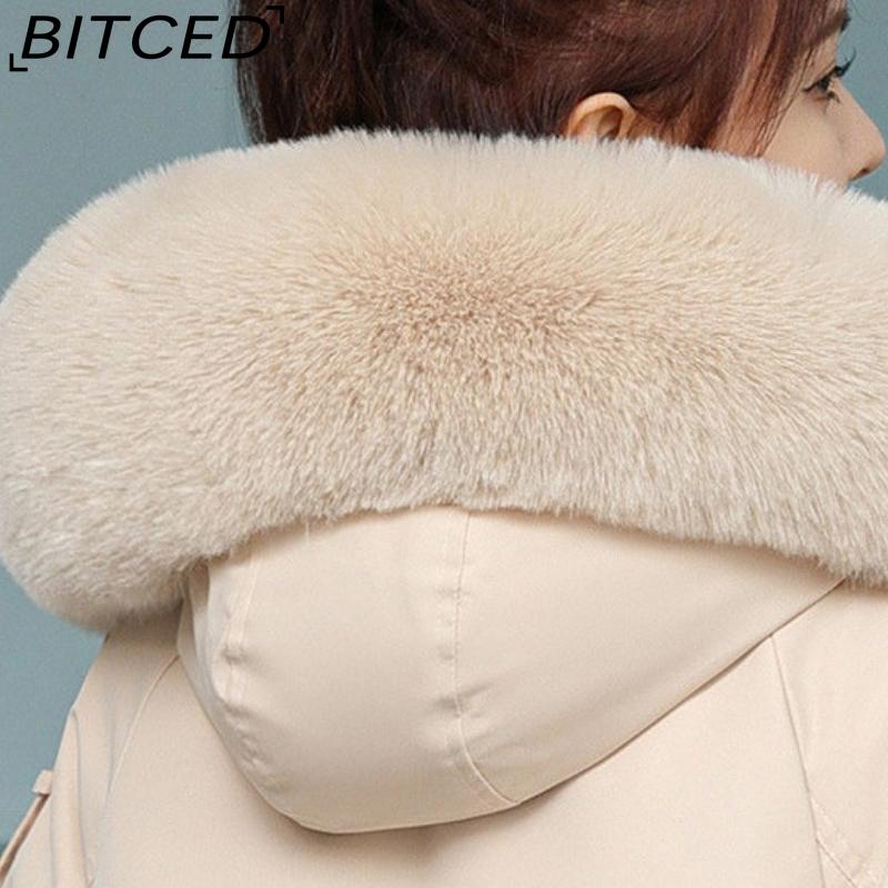 BITCED Women's Fleece-Lined Thickened Puffer Coat - Short Winter Style with Large Fur Collar, Slim-Fit and Flattering Cotton-Blend Outerwear
