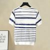 Summer Women's Round Neck Color Contrasting Thin Hollow Short Sleeve Knitted Shirt