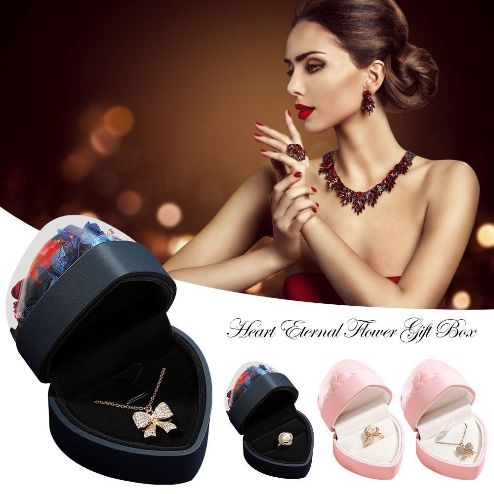 

Романтические фланелевые шкатулки для драгоценностей Сердце Вечный цветок Подарочная коробка Подарочная коробка Кольцо Медальон Коробка для хранения