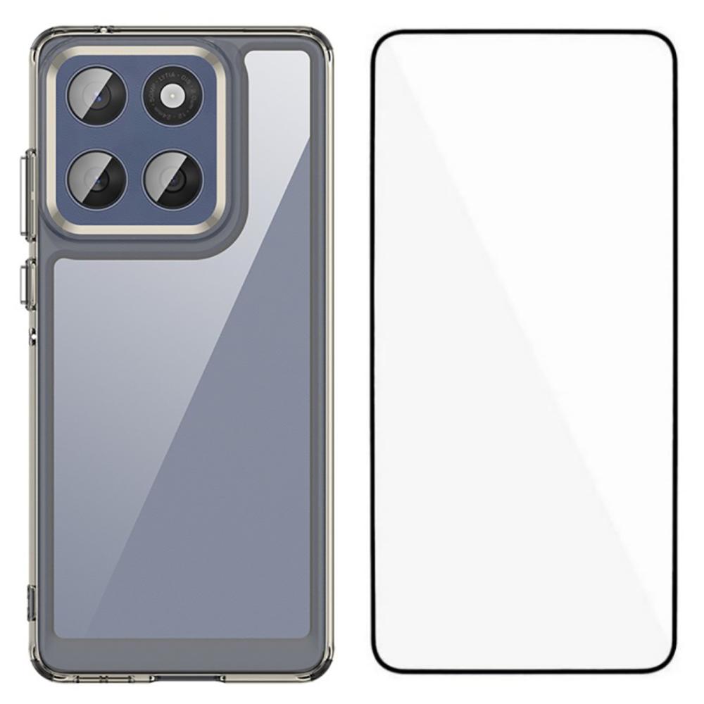 WANLONFENG XC Series For Motorola Edge 60 Fusion 5G Case TPU Acrylic Phone Cover with Tempered Glass (Big Lens Hole)