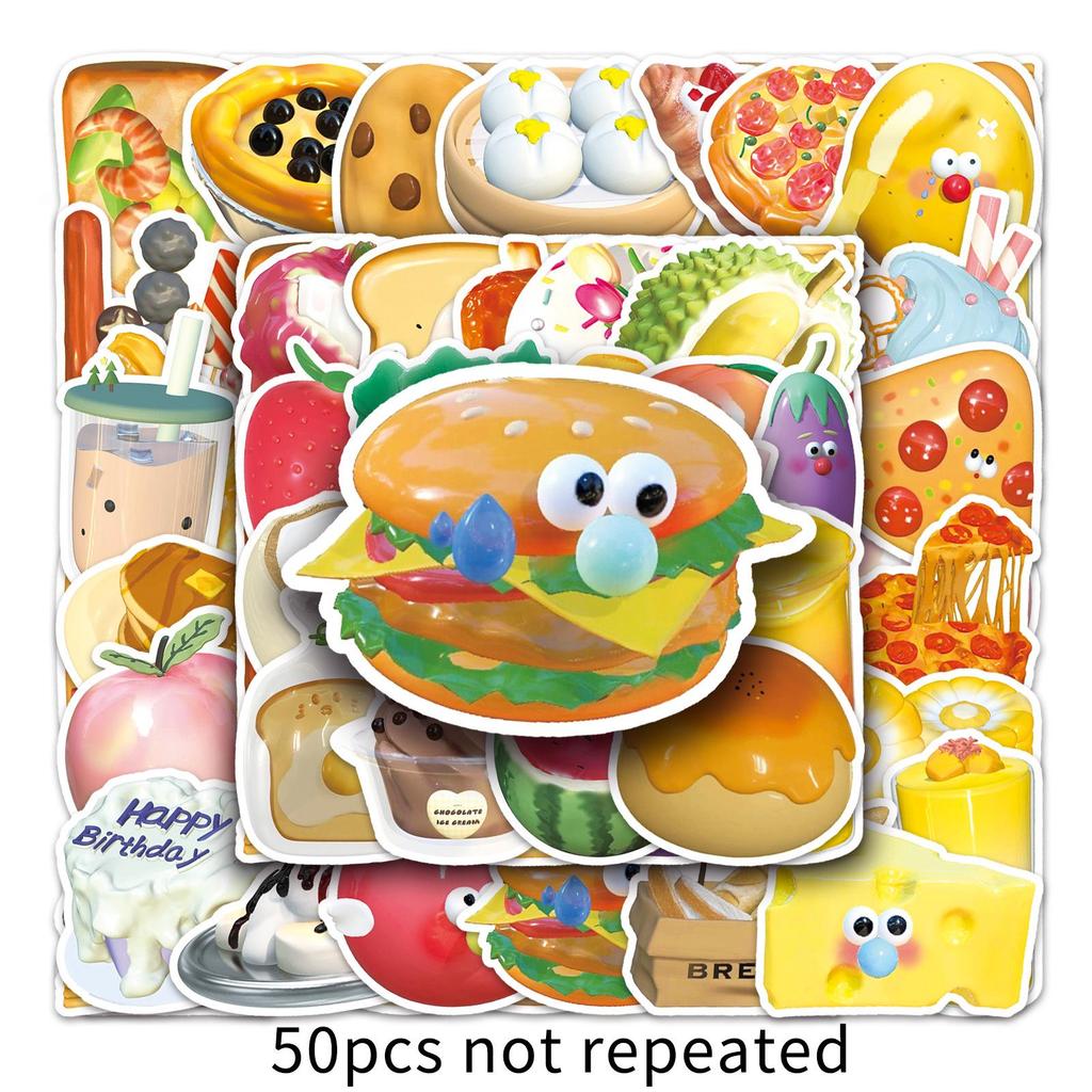 3D Food Card Stickers: 50 Sheets for Luggage, Laptop, Car, Graffiti Decoration