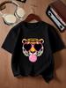 Cool Tiger Blowing Bubble Heart Glasses Print Kids T Shirt Boys Girls Family Matching Parent Child Summer Crew Neck Casual Tee
