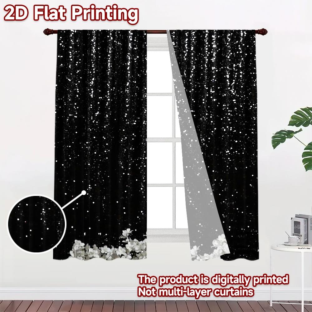 1pc 2D Flat Photography Backdrop Background Cloth Black Sparkle and Flowers 100% Polyester Birthday Party for Indoor
