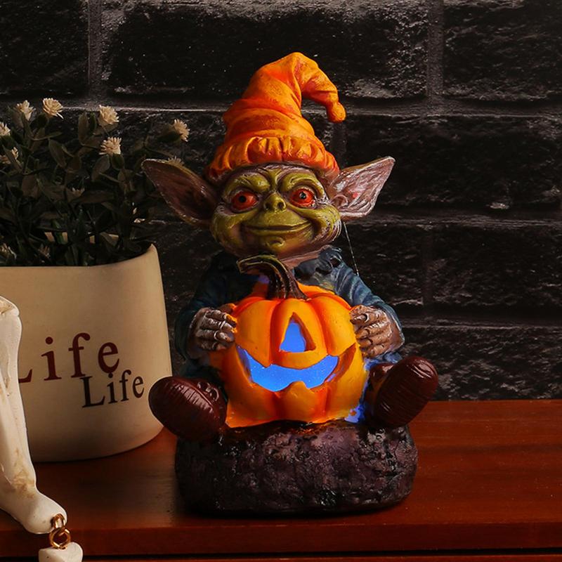 Halloween Pumpkin Lights Desk Figurine Halloween Resin Halloween Figurine For Halloween Decorations Lighted Halloween Statue