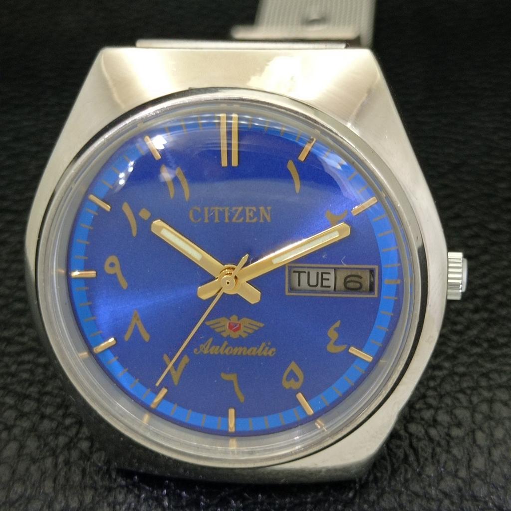 USED VINTAGE CITIZEN AUTOMATIC 8200 JAPAN MENS ARABIC BLUE DIAL WATCH a434862-2 R123-a434862