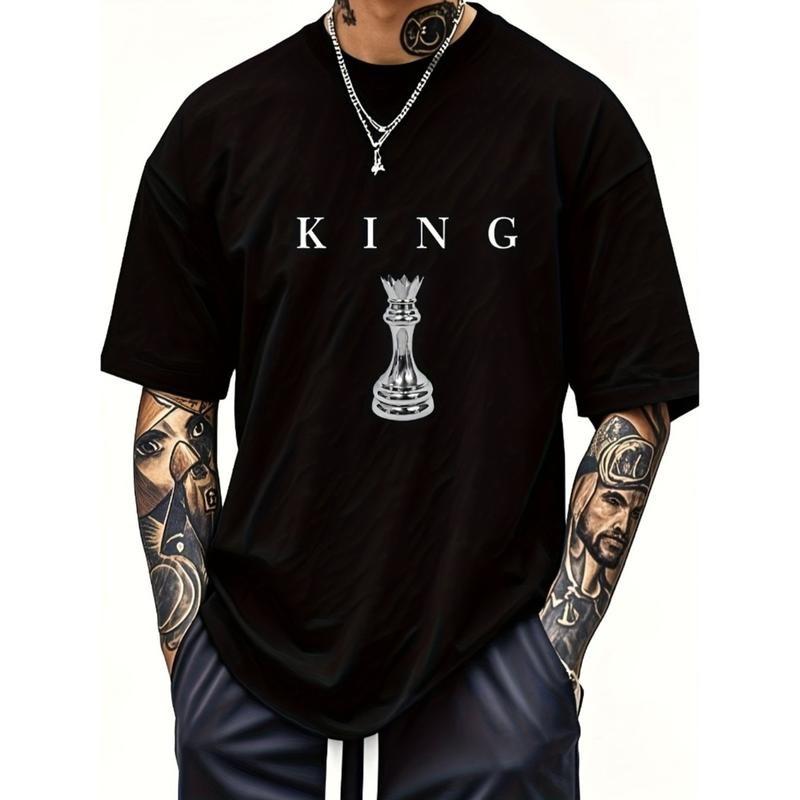 THE KING Men s 180GSM Cotton T-Shirt - Black Chess King Graphic Print, Casual L
