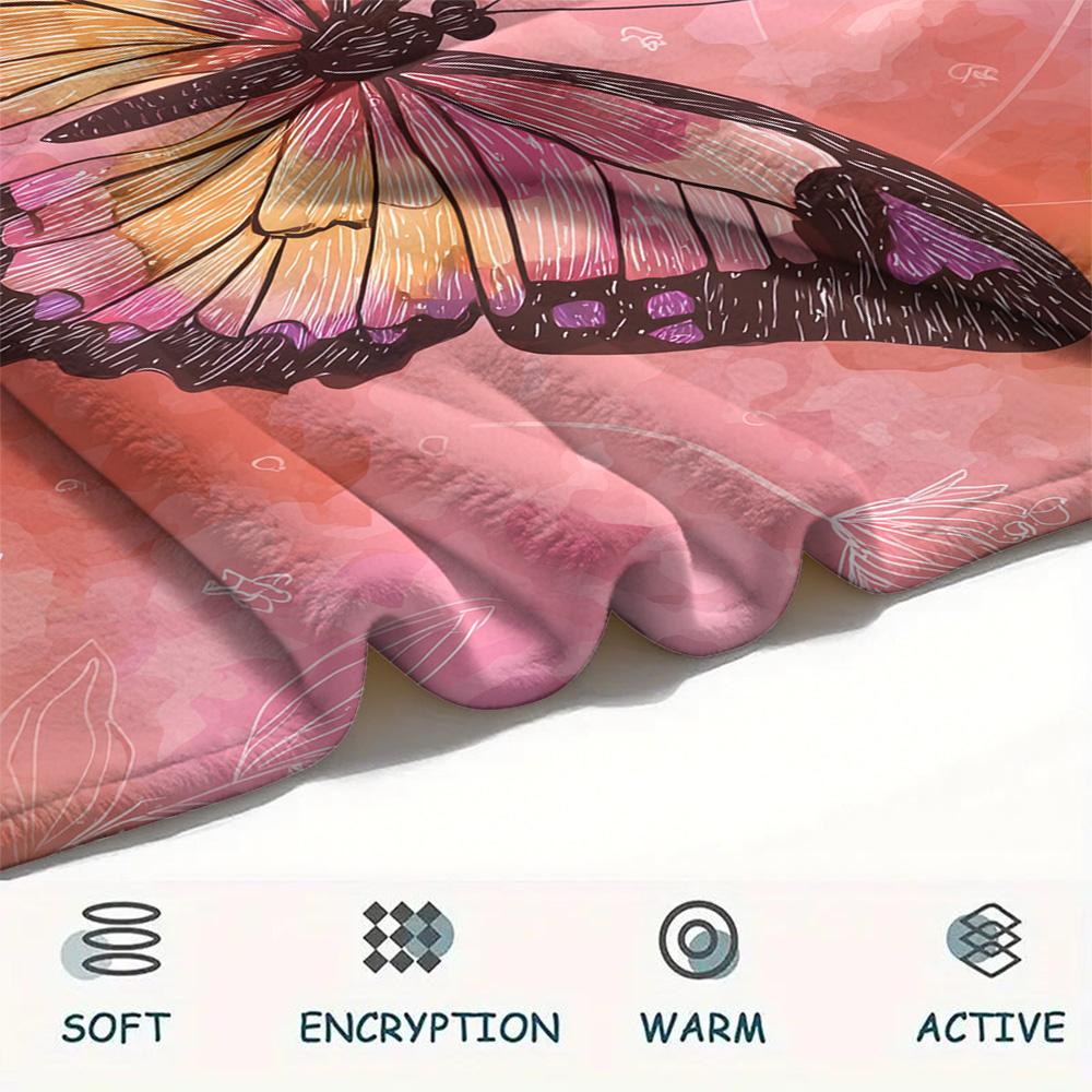 Flower Butterfly  Print Flannel Blanket, High quality Comfortable for All Seasons, Home Decor, Warmth and Comfort