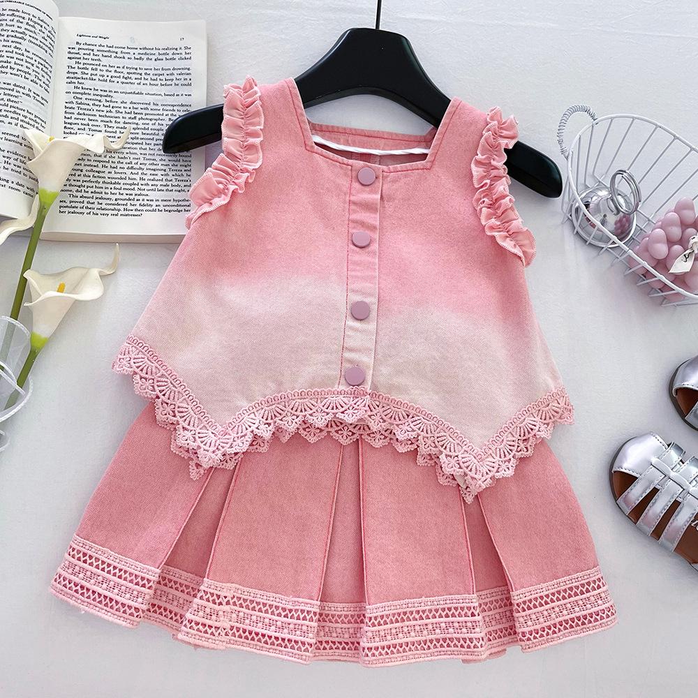 

Girls Gradient Denim Two-Piece Set: Sleeveless Vest & Skirt, 2025 Summer Fashion 120 cm