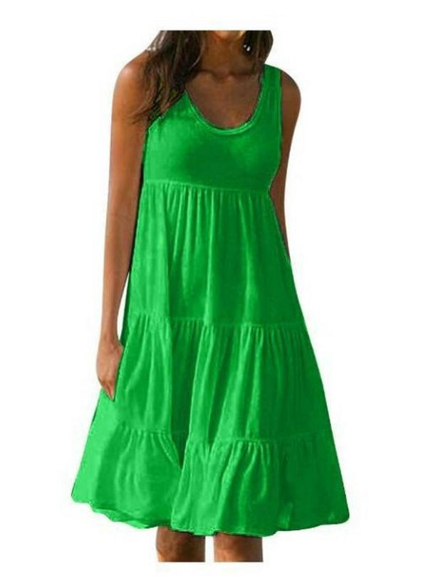 Women's Sleeveless Round Neck Beach Dress - 7 Colors, 8 Sizes, Big Swing Design