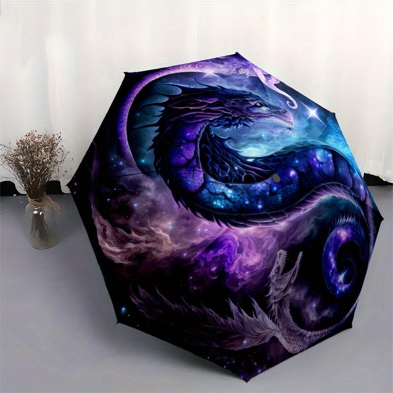 Yin Yang Dragon Circular Art Print: Cosmic Serpent DesignUmbrella, Portable 3-Fold Compact Umbrella for Men & Women Gift