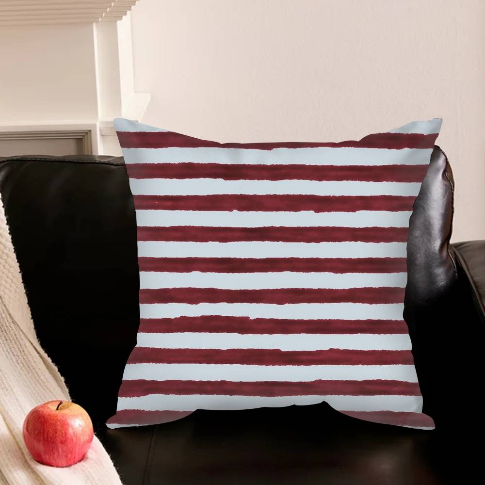 B-Burgundy White Stripe Pattern Pillowcase For Sofa Room Office Decor Printing Protector Cushion Cover Valentine Gift Custom