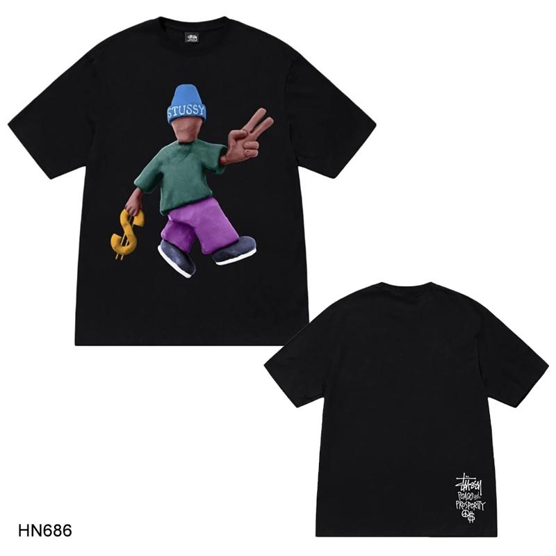 Stussy 2025 Sommer Neues Hochwertiges Rundhals-T-Shirt aus Baumwolle für Männer und Frauen Klassisches Logo mit neuem Musterdruck Paar-T-Shirt