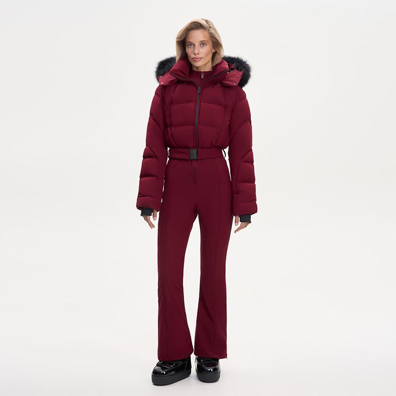 2025 Autumn/Winter Women's Tassel Hooded Ski Cotton Jacket with Belt