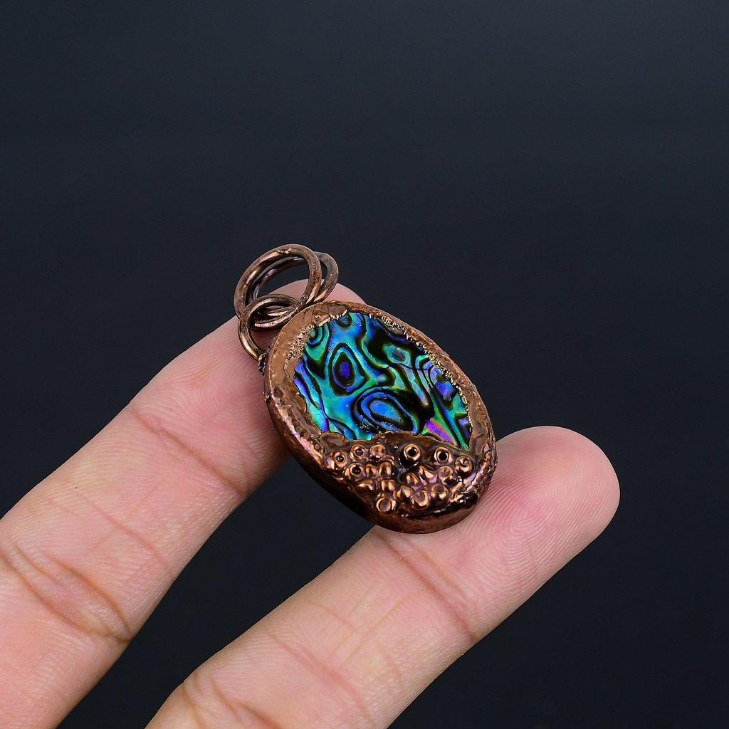 Abalone Shell Copper Electroformed Pendant, Handmade Gemstone Pendant Jewelry, Gifts For Wife Brand New Pendant