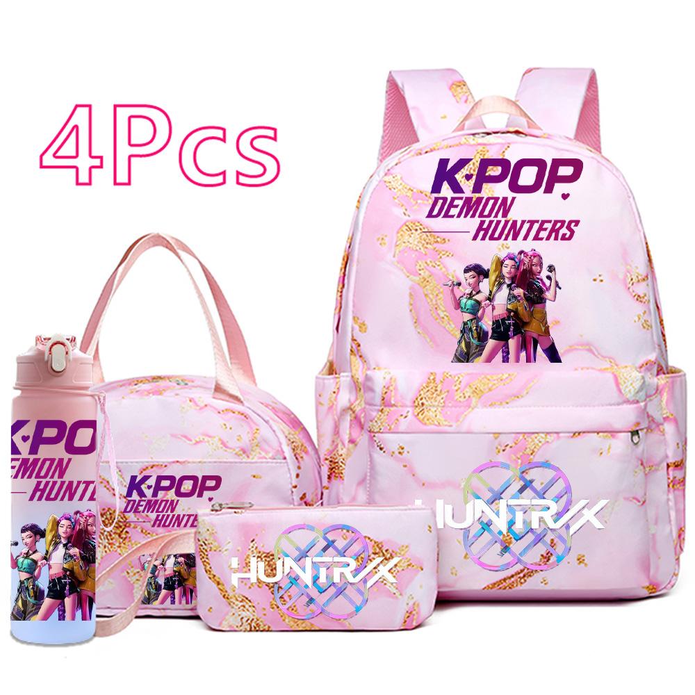 

4Pcs/set Cartoon K-Pop Printed Backpack Handbag Pencil Case with 750Ml Water Bottler for Teenager Boy Girl Schoolbag Large Capacity Bookbag Mochila