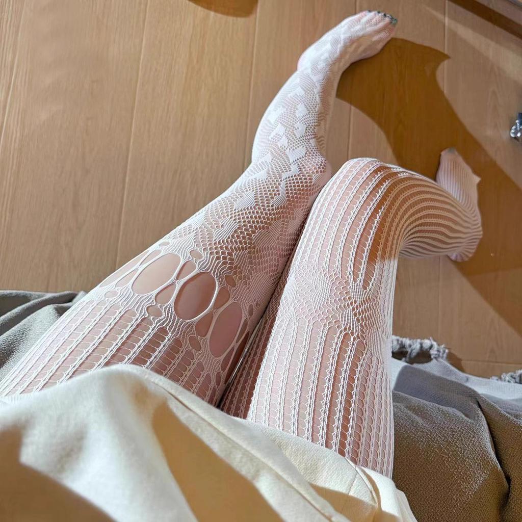 2025 European American Personalized Retro Hollow Stocking Women's Sexy Black Silk Leg Beauty Coffee Color Look Thin Pantyhose
