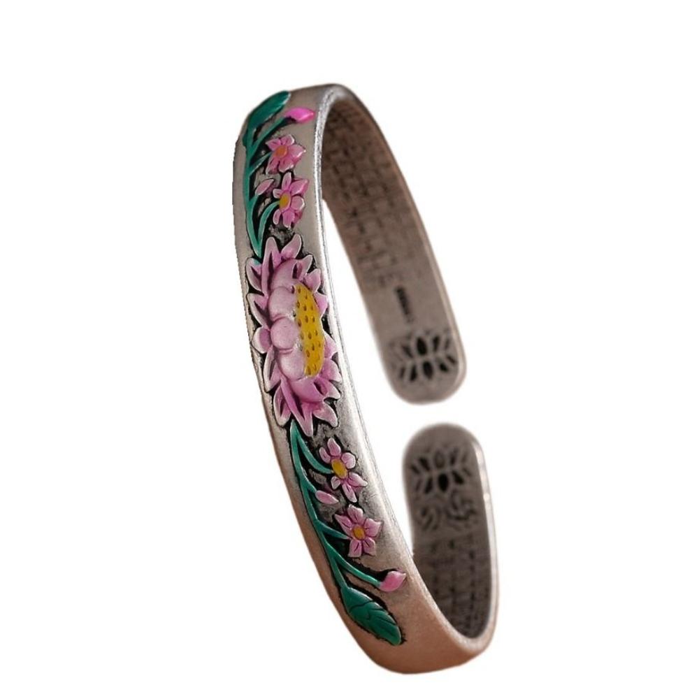 Adjustable Chinese Style Bracelets Charm Cloisonne Open Bangle Fashion Lotus Copper Bangle Gifts
