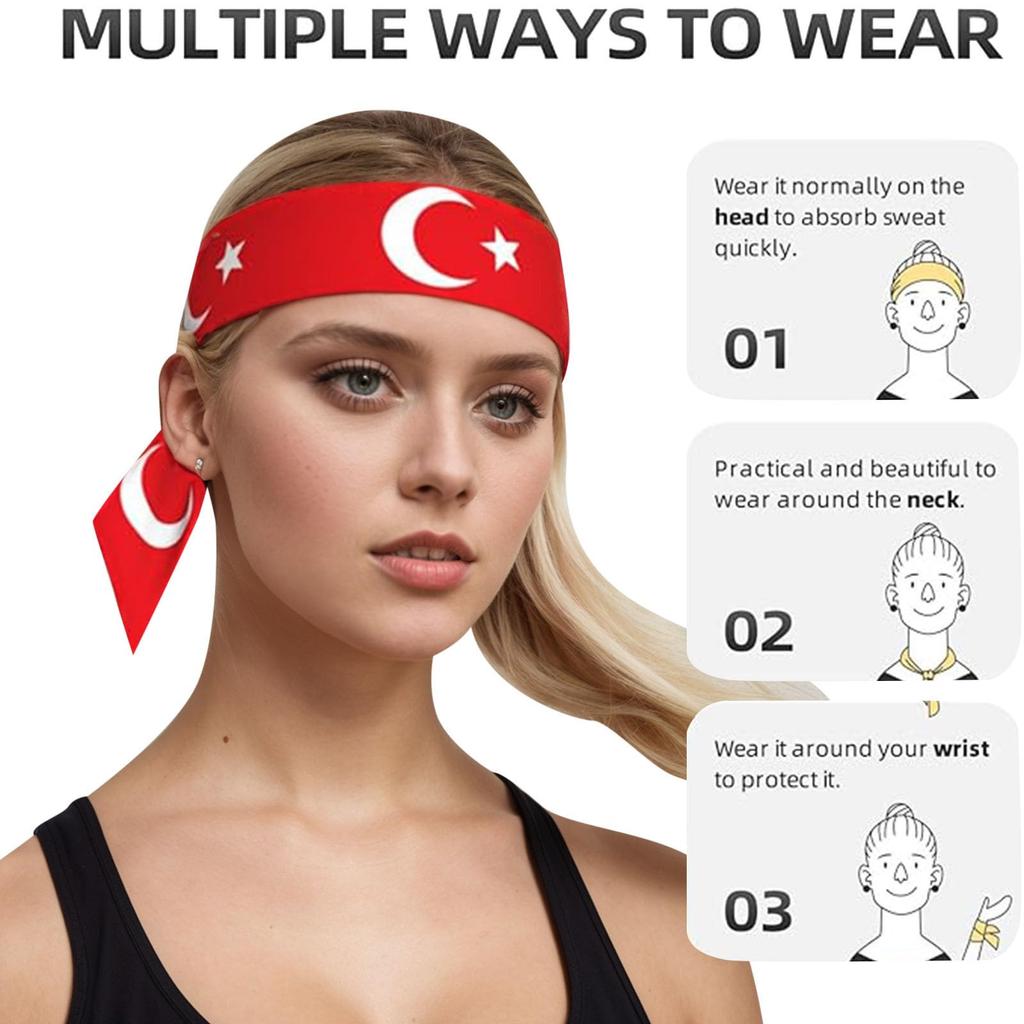 Turkish Flag Headband Sports Sweatband for Men Women Kids - Running Fitness Football Fan Accessories Headwrap