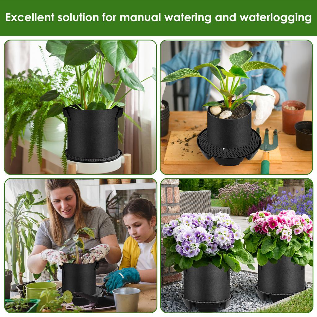 4Pcs Flower Pot Base 2.8L Capacity Self Watering Plant Saucer with Mesh Holes Plant Water Catcher Drip Tray Garden Accessories