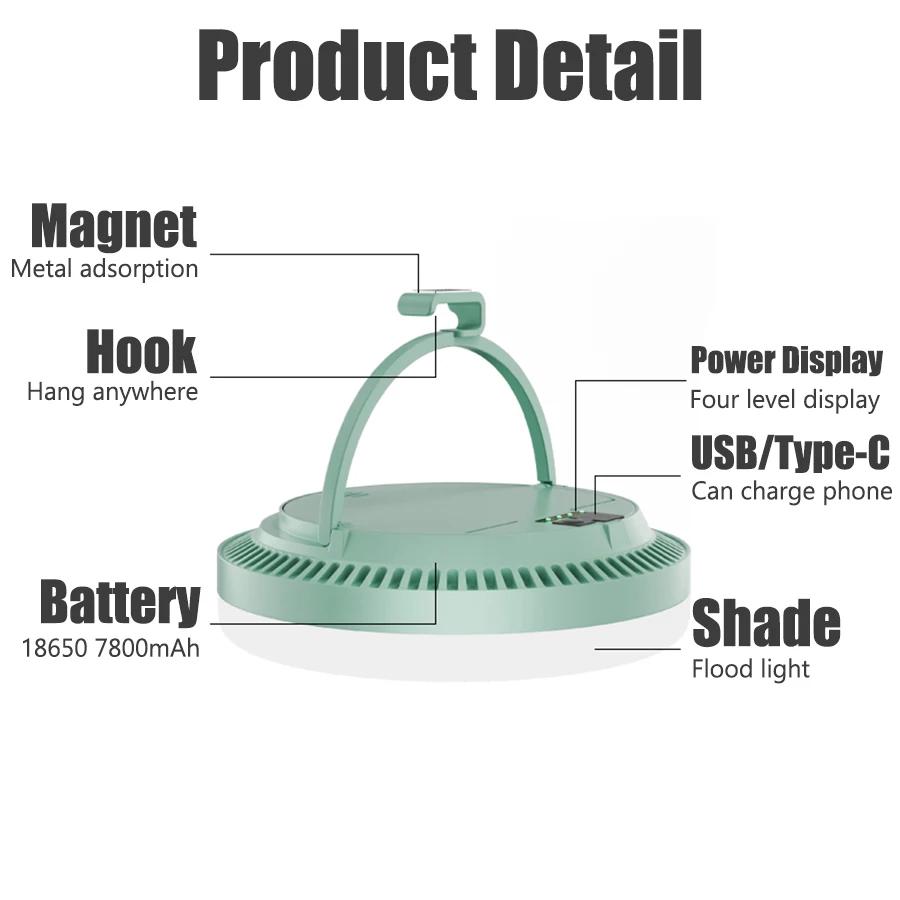 7800mah Emergency Light, Rechargeable LED Camping Lantern with Magnetic Hook & Type-C Power Bank for Home and Outdoor Crisis