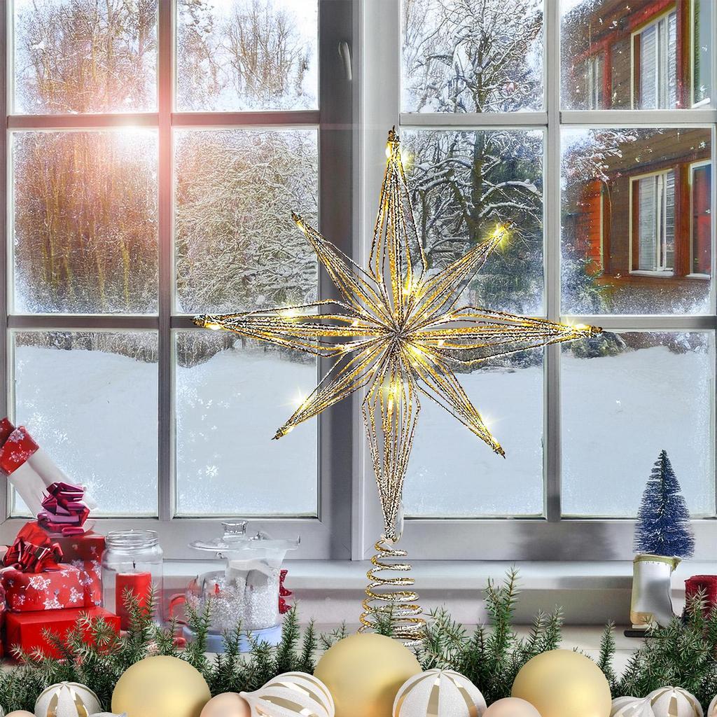 3D LED Light Up Christmas Tree Topper Star Shape Xmas Tree Decoration for Indoor Outdoor Home Garden Wedding Party Garden