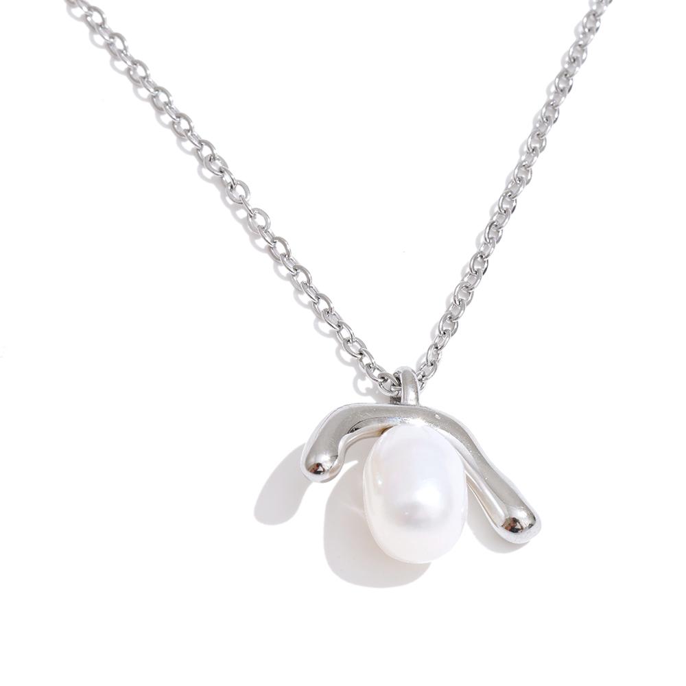 

Yhpup Trendy Stainless Steel Imitation Pearls Pendant Necklace Golden Platinum Color PVD Plated Fashion Collar Jewelry Gift