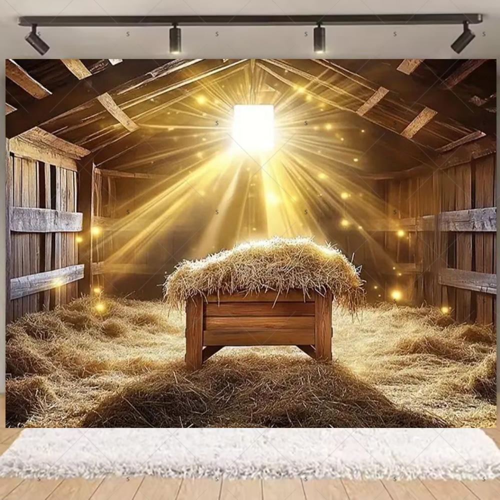Nativity Scene Background Banner Starry Night Traditional Christmas Religious Jesus Backdrop Supplies Christmas Party Decoration