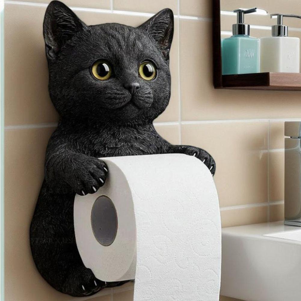 Wall Mount Toilet Paper Roll Holder Decorative Cat Shape Paper Stand Funny Animal Roll Storage Rack Kitchen and Bathroom Use