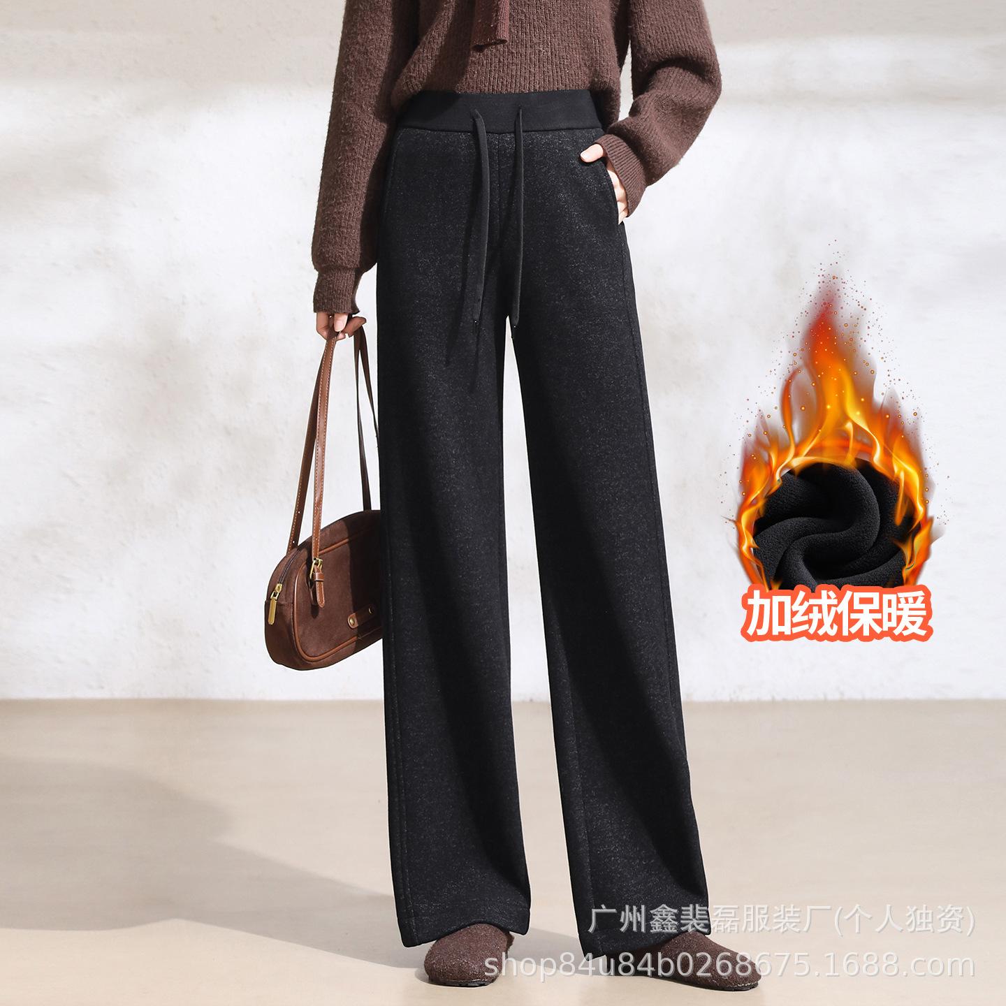 

Women s Winter Warm Wool Flannel Straight-Leg Velvet Trousers - Soft, Smooth, Thickened Fabric for a Comfortable Fit L чорний колір сірий