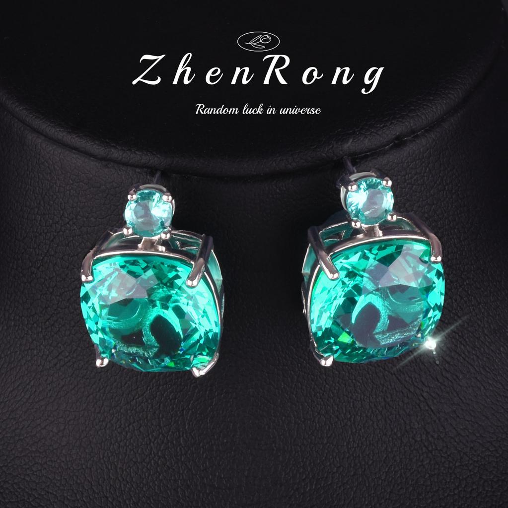 Fashion Square Red Corundum Zircon Sets Luxury Elegant Cocktail Party Three-piece Zircon Set Rings Stud Earrings Necklaces