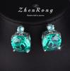 Fashion Square Red Corundum Zircon Sets Luxury Elegant Cocktail Party Three-piece Zircon Set Rings Stud Earrings Necklaces